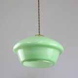 Mid-Century Italian Green Glass and Brass Pendant Lamp