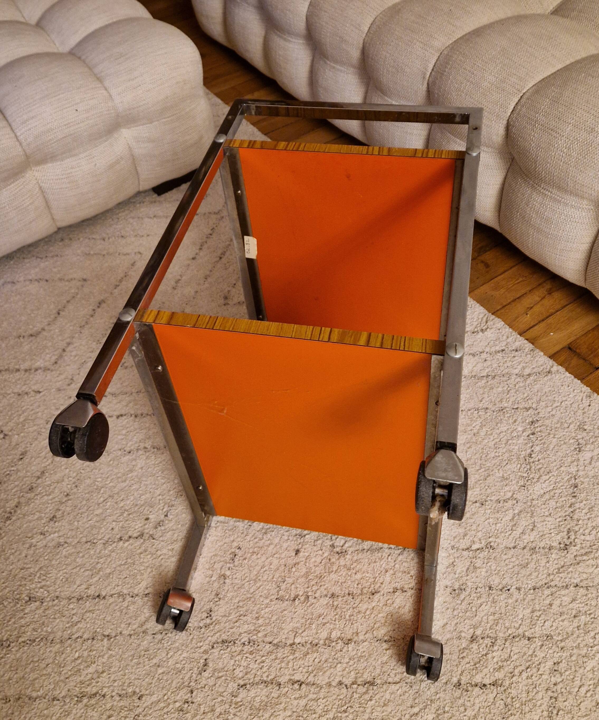 Formica, wood and chrome rolling trolley, 1970s
