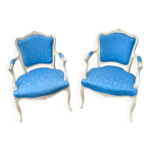 2 fauteuils Louis XV - bleu