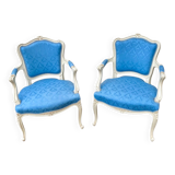 2 blue Louis XV armchairs