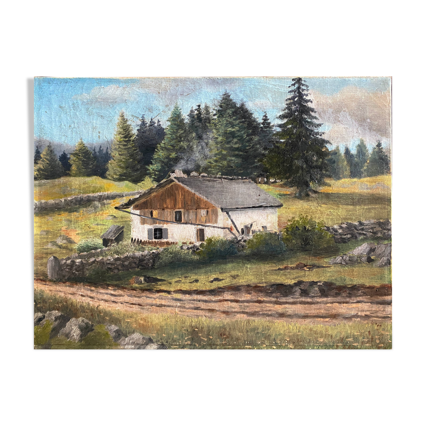 HST painting "Alpine chalet" Mountain 19th century