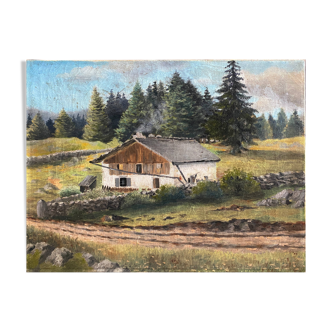 Tableau HST "Chalet en alpage" Montagne XIX° siècle