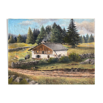 HST painting "Alpine chalet" Mountain 19th century