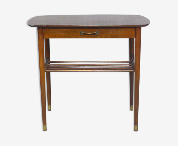 Table de nuit en acajou vintage avec poignée en laiton, Danemark années 1950