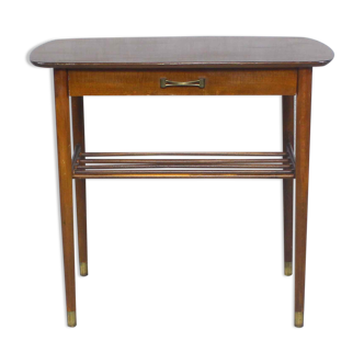 Vintage Mahogany Night Stand With Brass Handle, Denmark 1950s