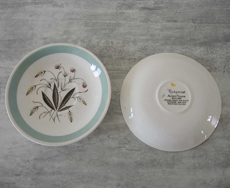 4 Old Cups & Saucers ALFRED MEAKIN England – Hedgerow