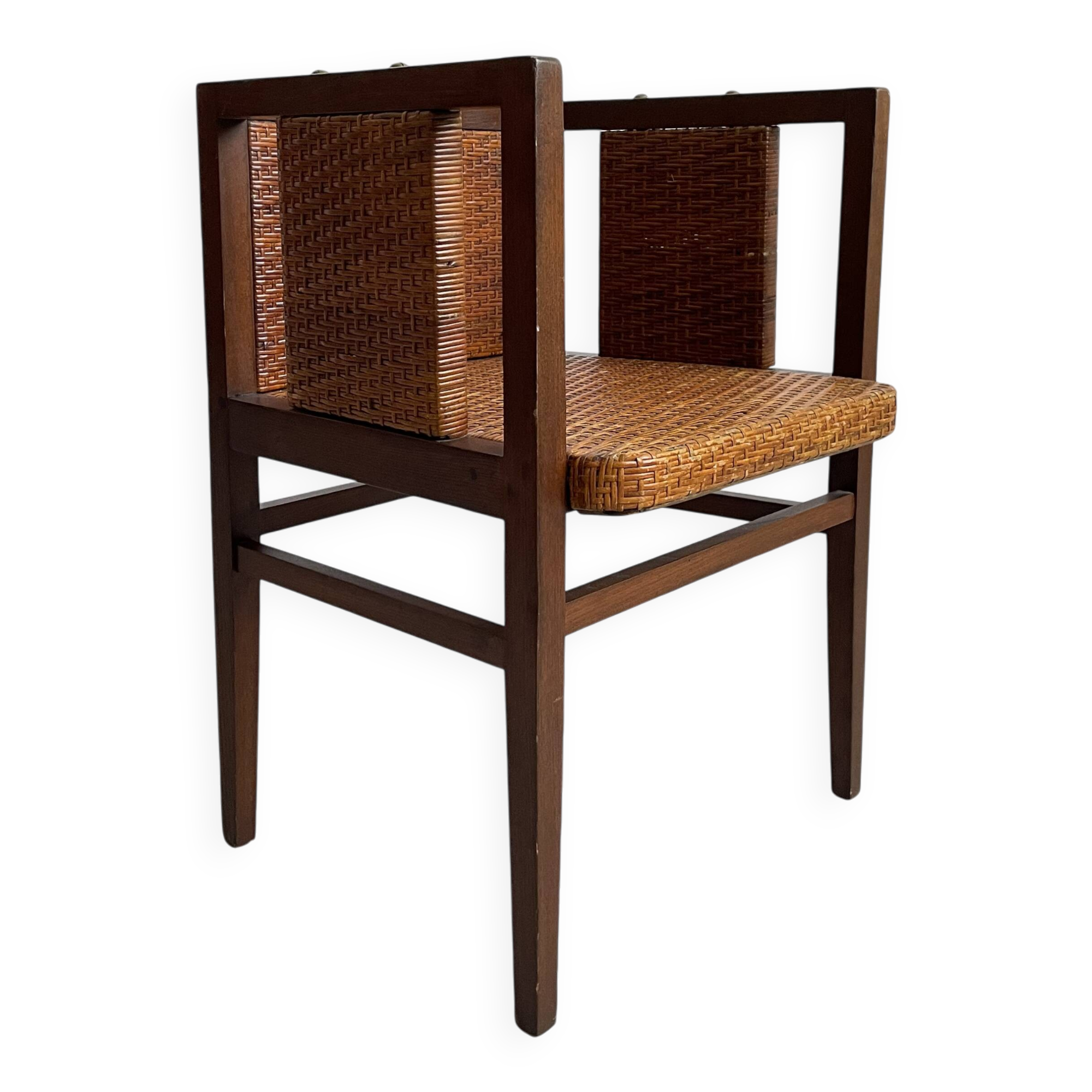 Wilhelm Schmidt Oak and Cane Armchair for Prag-Rudniker Wickerwork, c. 1902