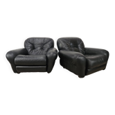 1970s Black Leather Club Chairs