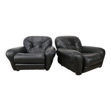 1970s Black Leather Club Chairs