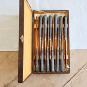 Box of 12 antique knives G. Sirot - Resin handles with horn effect