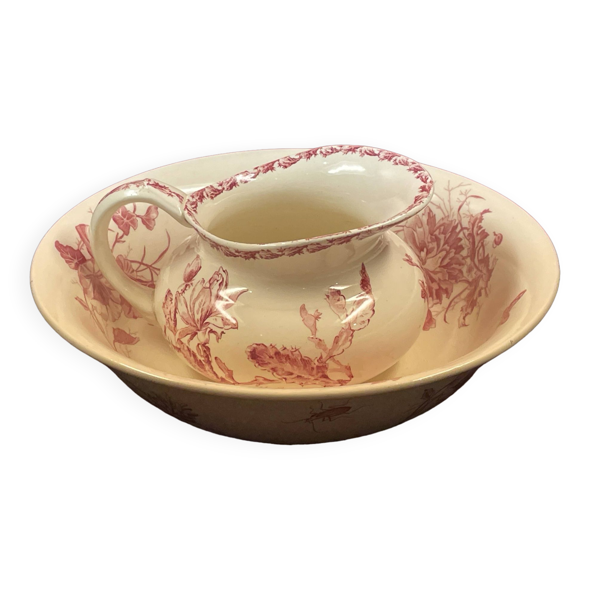 Broc toilet service and bowl in earthenware from gien "varied flowers & cactus