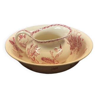 Broc toilet service and bowl in earthenware from gien "varied flowers & cactus