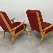 Pair of 50s vintage boomerang armchairs velvet and wood