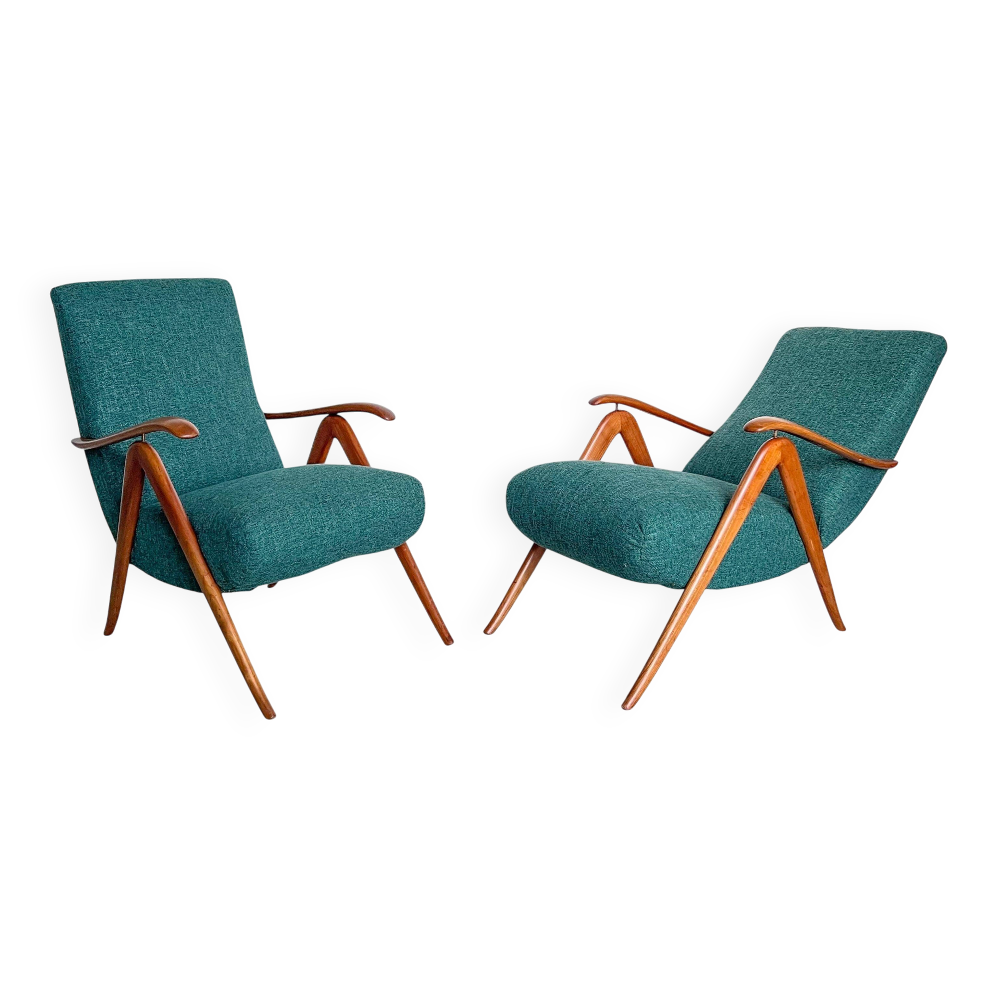 Elegant Mid-Century Modern Reclining Armchairs in Wood, Green, Timeless