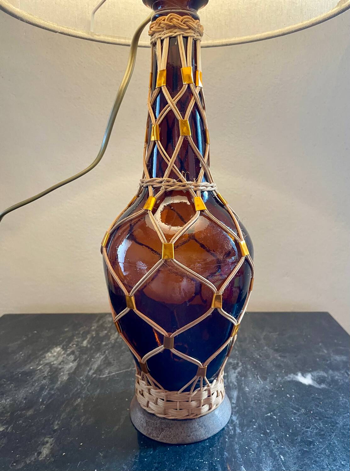 Vintage rattan glass lamp