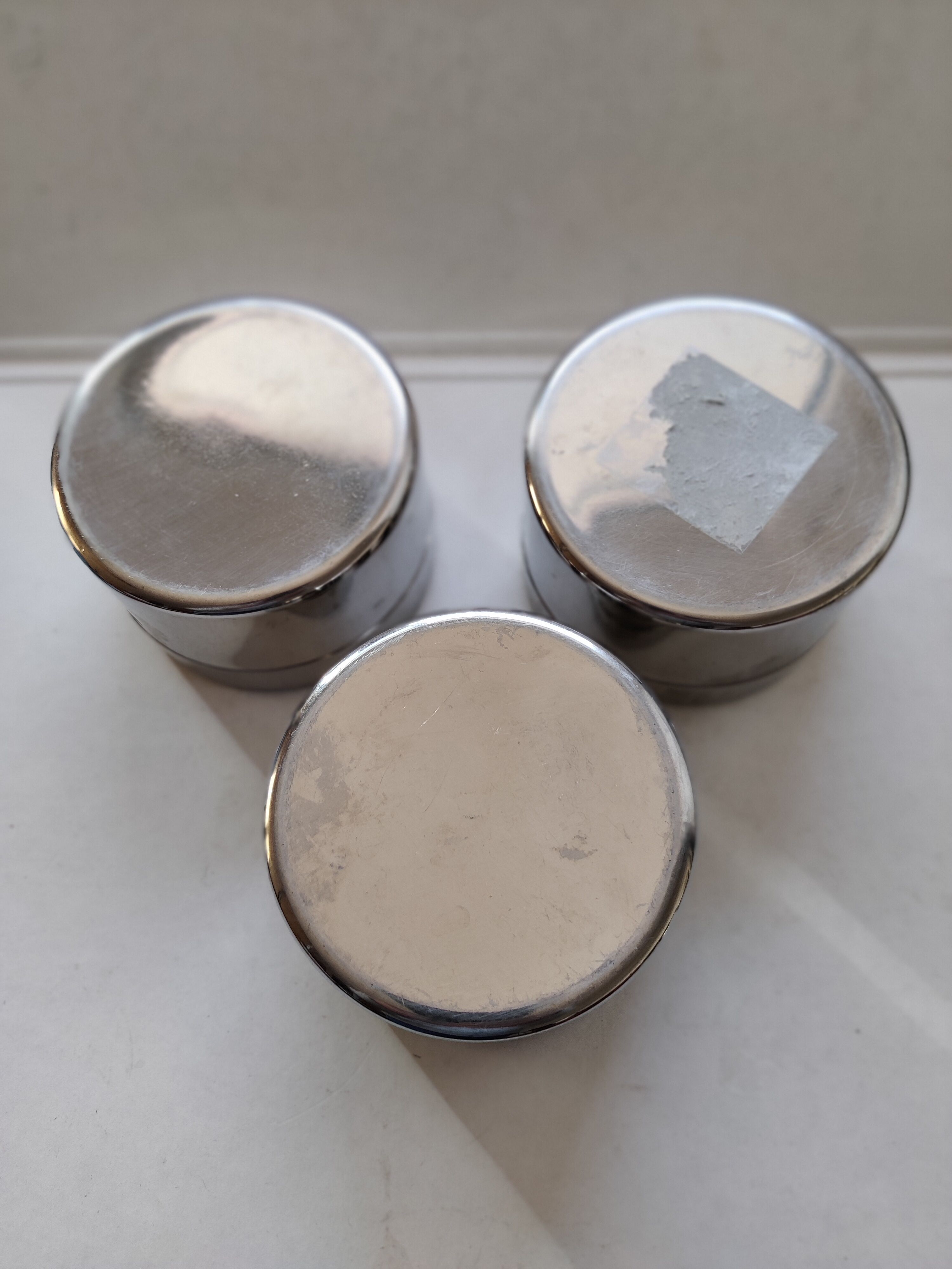 Set of 3 round vintage stainless steel boxes