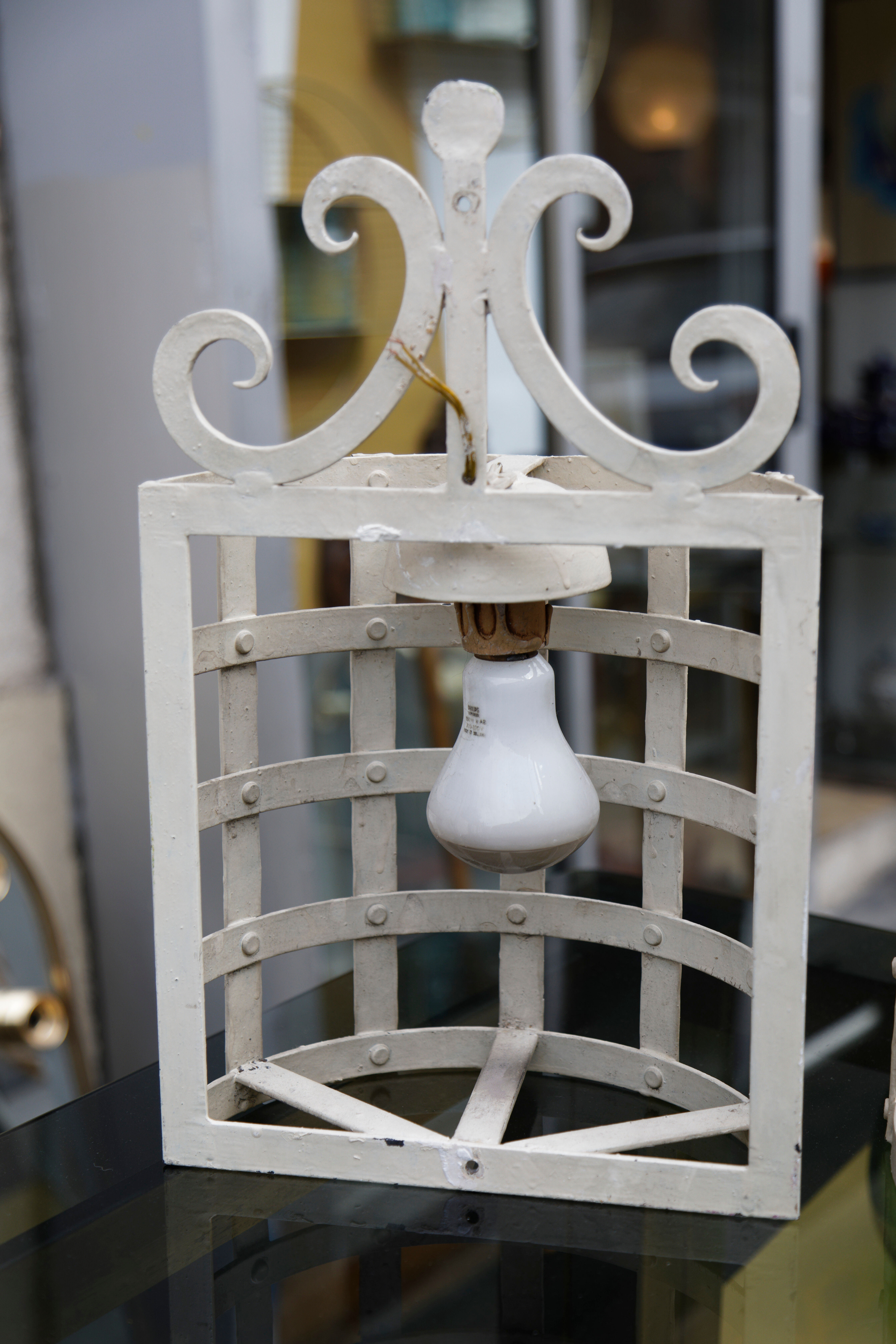 Pair wall lamps lanterns metal white