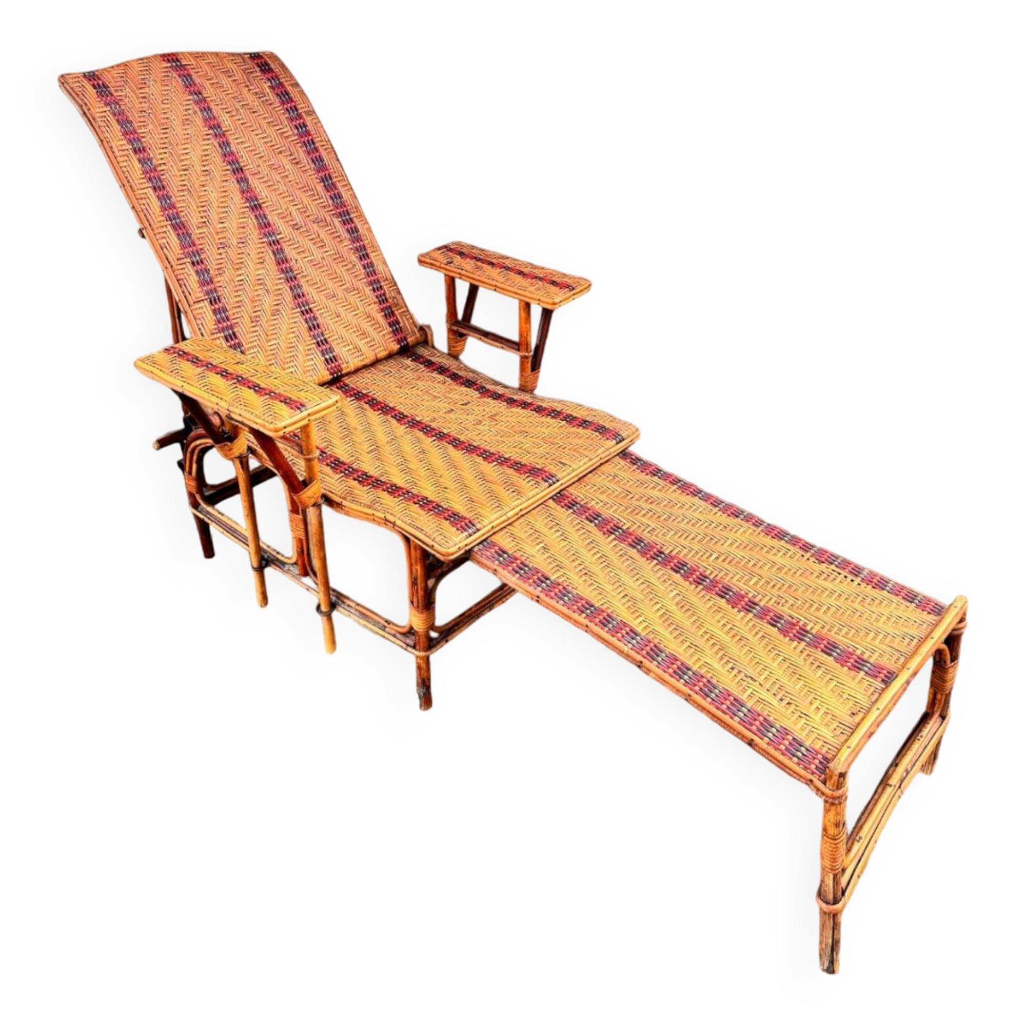 Antique rattan and wicker chaise longue, circa 1930
