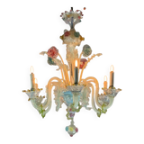Multi-Colored Murano Glass Venetian Chandelier, Six Light Arms, Circa 1900