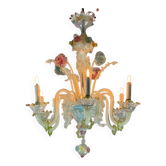 Multi-Colored Murano Glass Venetian Chandelier, Six Light Arms, Circa 1900