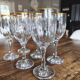 Set of 6 vintage white wine glasses with scrolled rim and gold rim