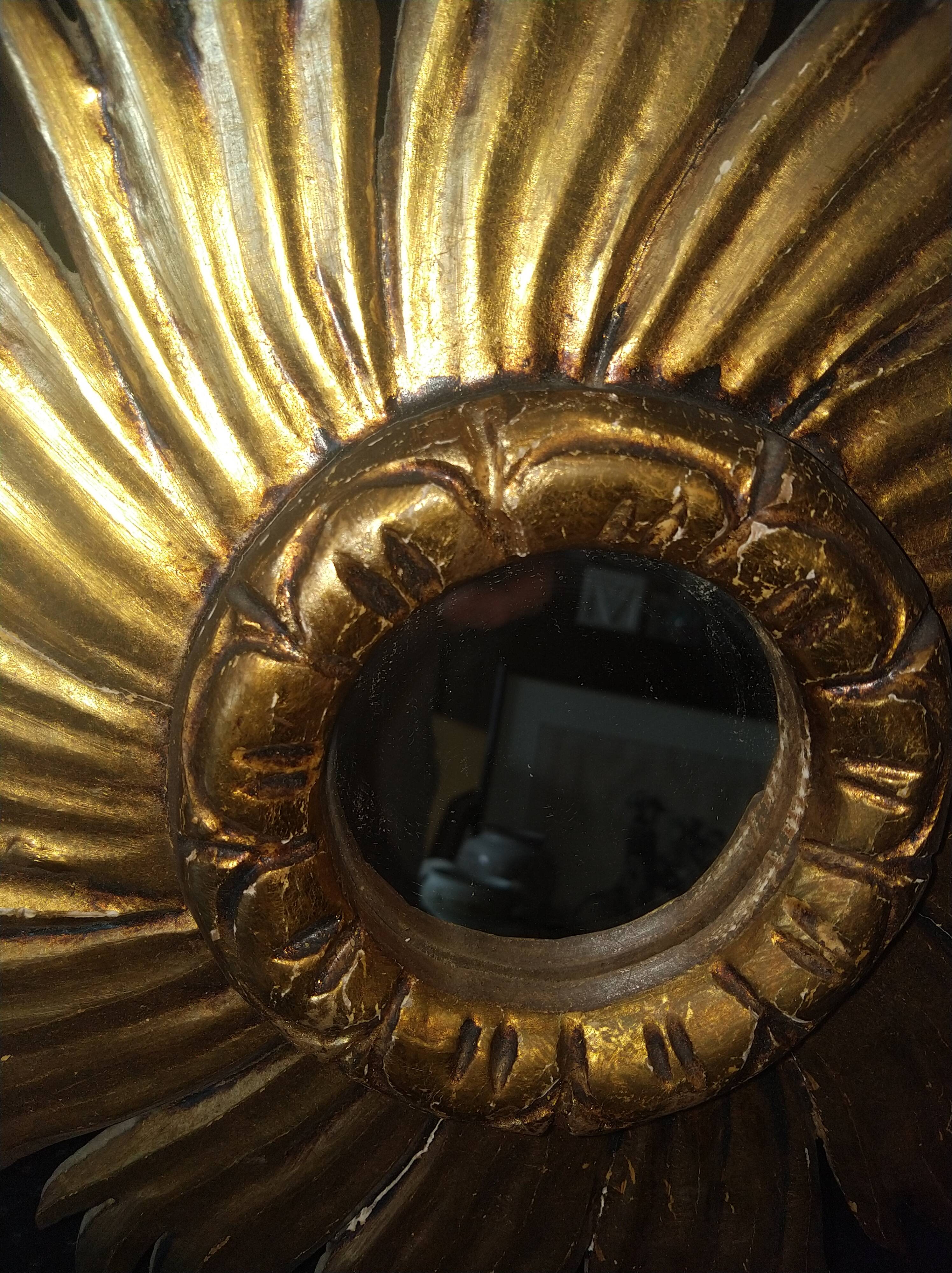 Golden wood sun mirror circa 1960