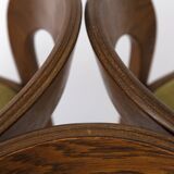 Set of 6 Mid Century Dining Chairs, Baumann Gondola Chairs 1970s, Oak Wood