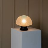 Murano Glass Shell Table Lamp in White with Blue Accent – Italian 1980s Vintage Space Age Design