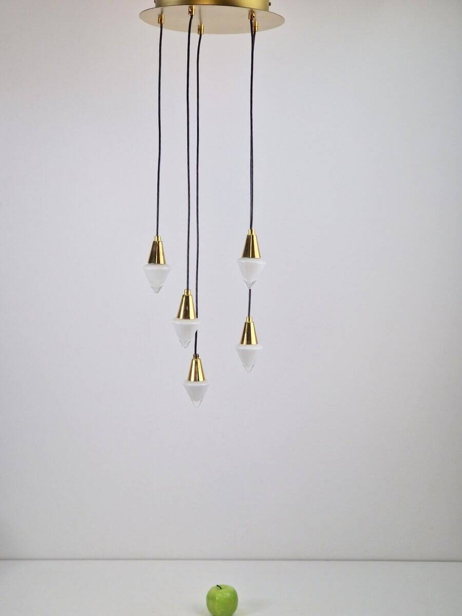 Glass and Brass Cascade Pendant Lamp by Schmidt Leuchten, 1970s