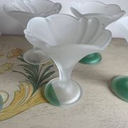 Set of 6 Art Deco dessert bowls in frosted glass with a gradient amber stem.