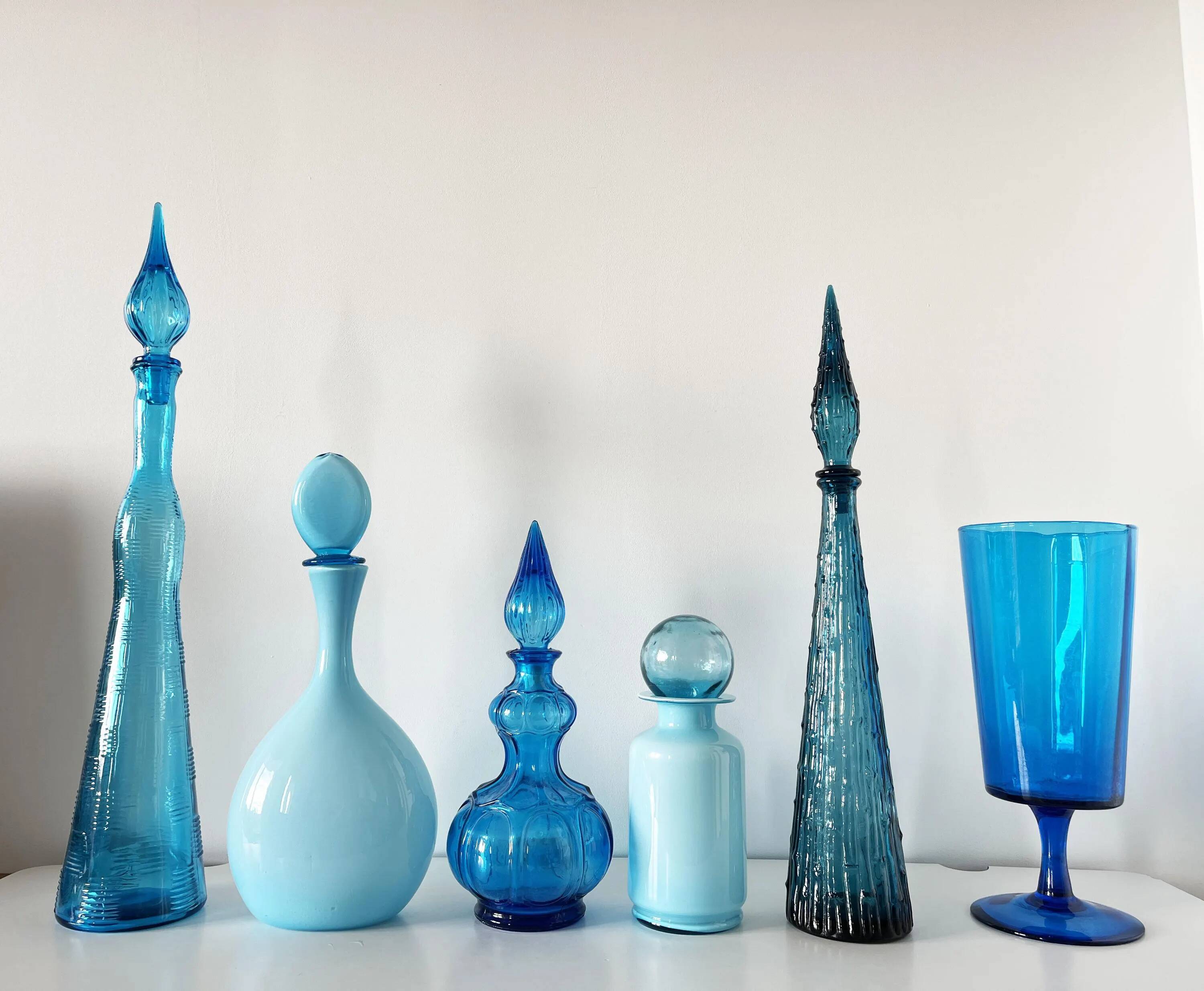 Carafe italienne Empoli en verre bleu, 1960