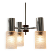 1970s vintage suspension, chrome, textured glass with a diamond point.