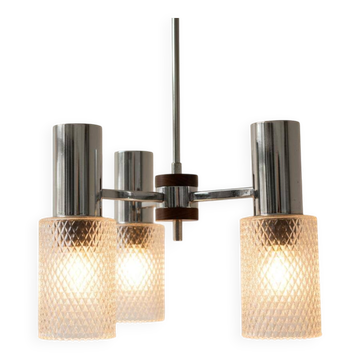 1970s vintage suspension, chrome, textured glass with a diamond point.