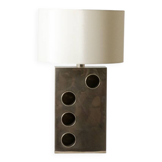 Rectangular lamp in chrome metal and cut-out design. 1970s.