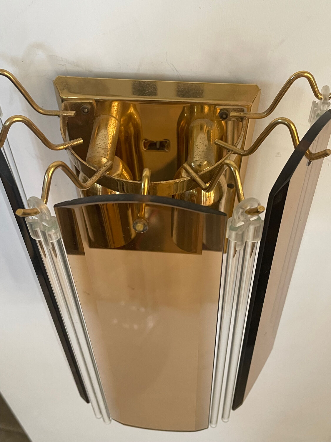 Pair of Italian smoked glass wall lights 1970