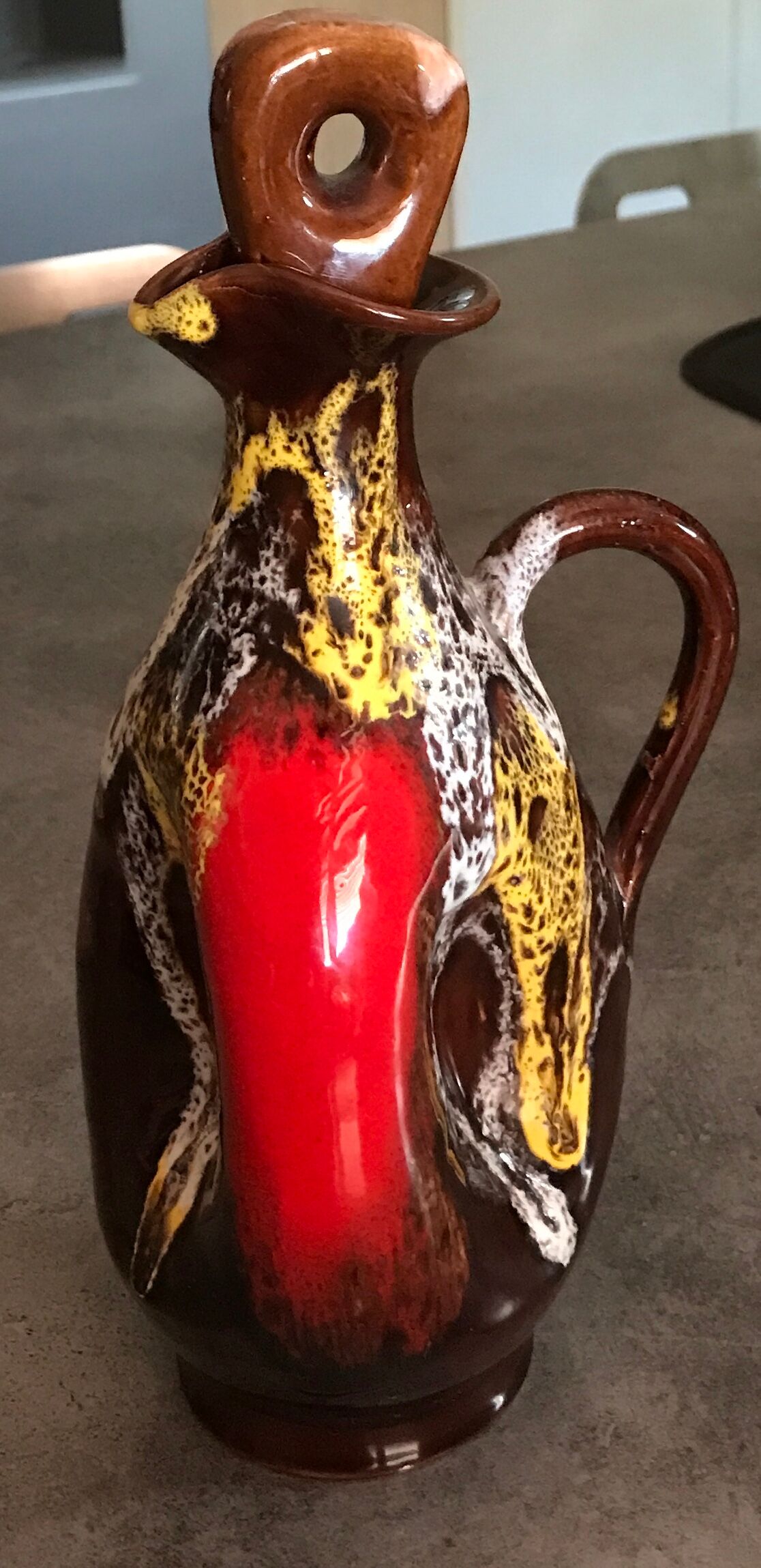 Ceramic bottle of vallauris polychrome enamel 25 cm