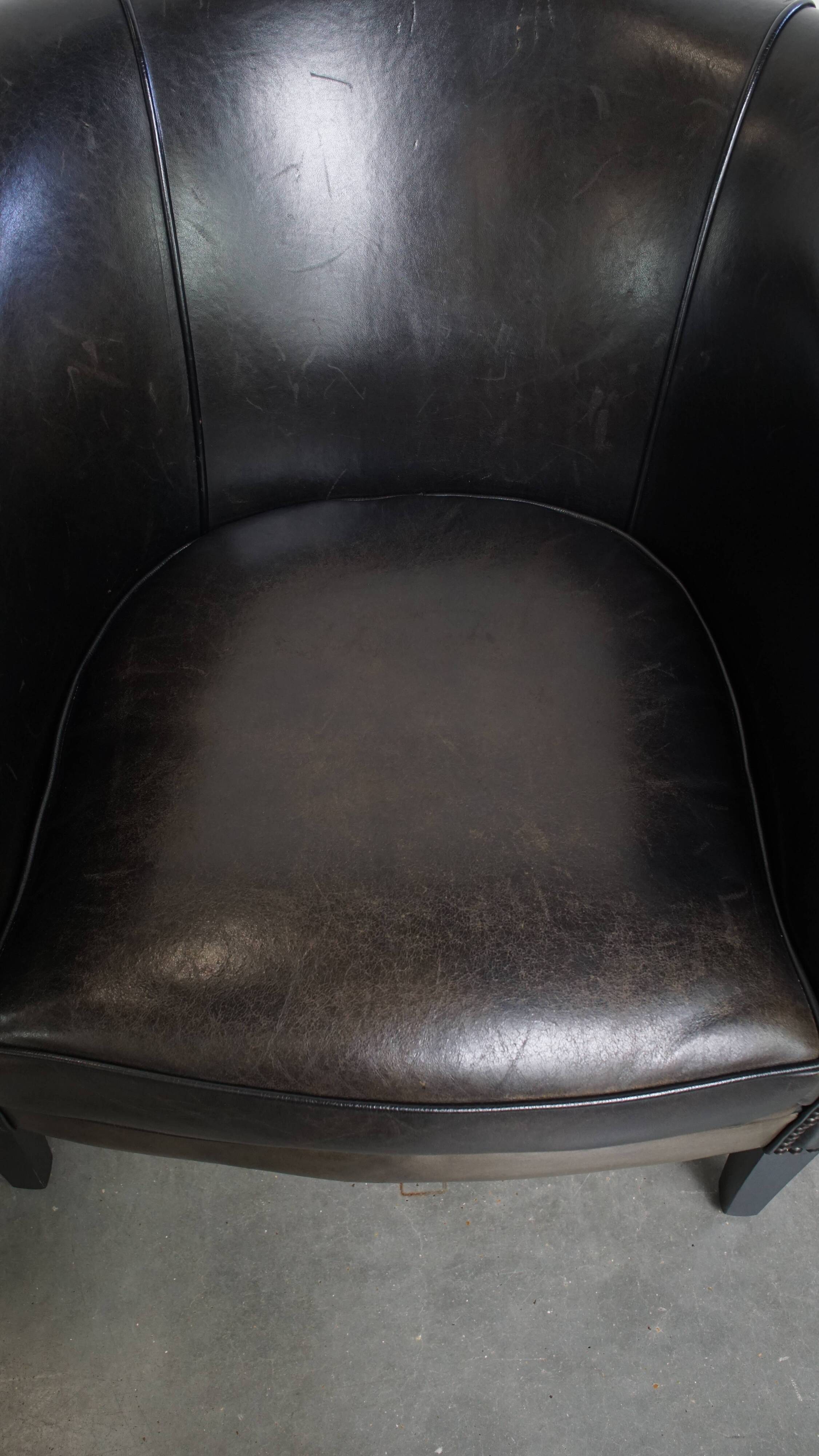 Set of 2  black/grey sheepskin leather club chairs