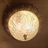 1960s molded glass ceiling light with brass crown