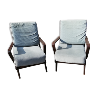 Pair of armchairs year 50 blue fabric