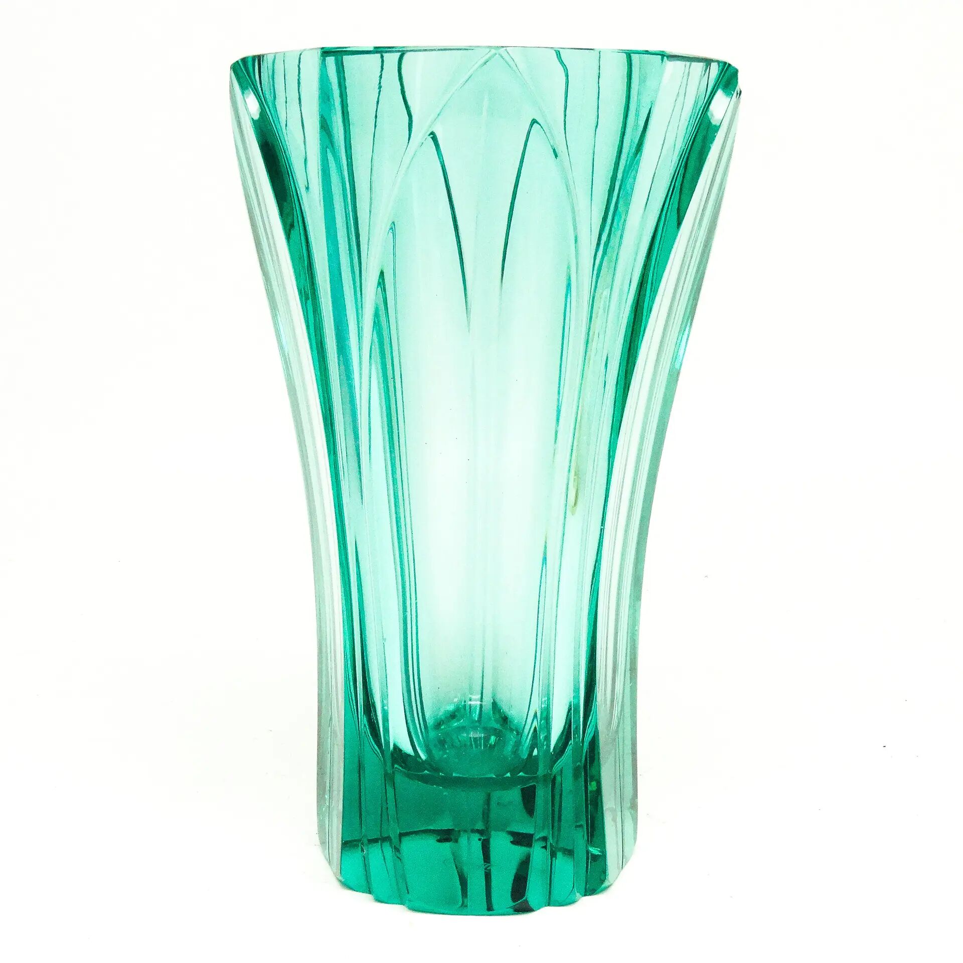 Art Deco vase, turquoise crystal, designed by R. Hlousek, Moser, Czechoslovakia, 1930s
