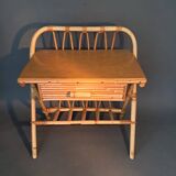 Vintage rattan and bamboo bedside table.
