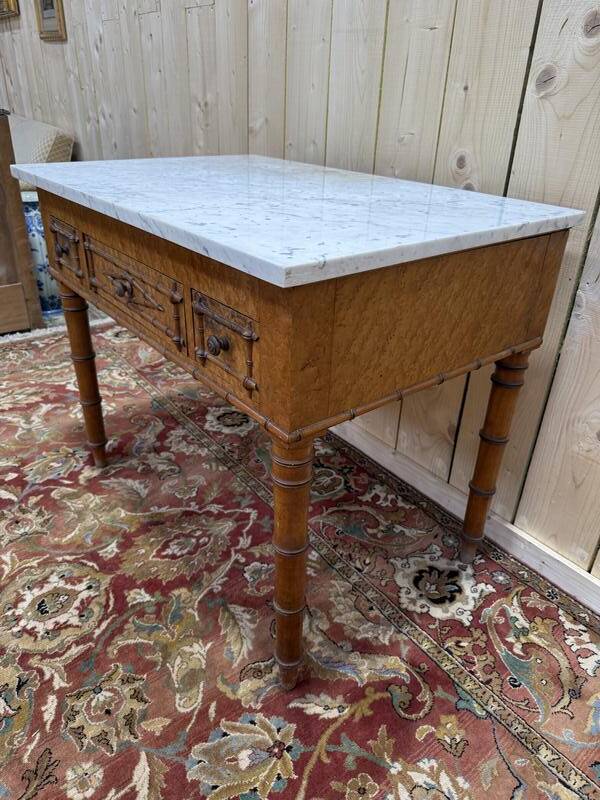 Table de toilette en bambou et marbre 1900