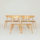Ensemble moderne de 6 chaises de salle à manger, tissu écru et bois de hêtre naturel