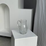 Glass carafe with handle with etched geometric grid pattern