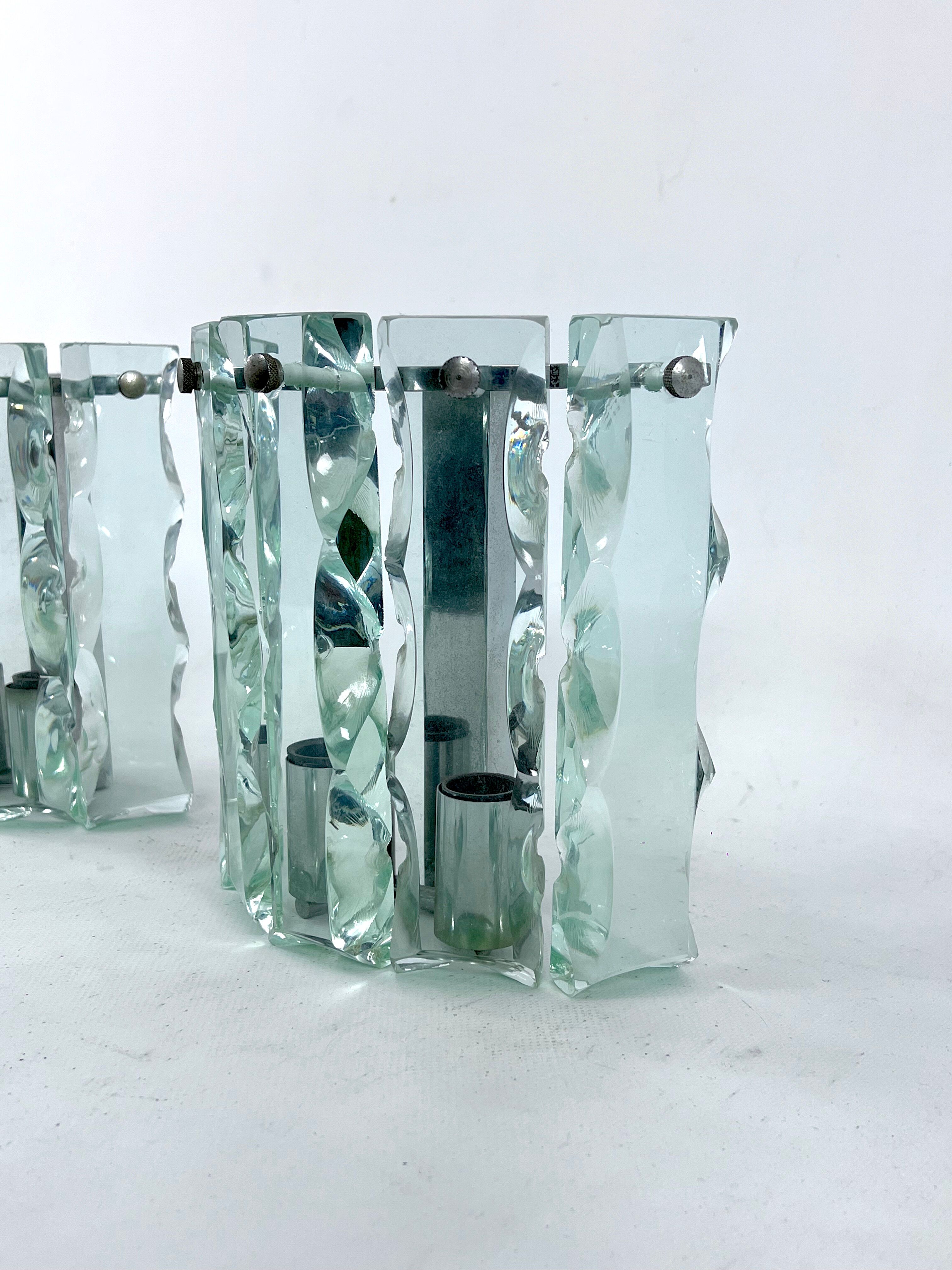 Set of two cut glass sconces by Zero Quattro, Italy 1970s