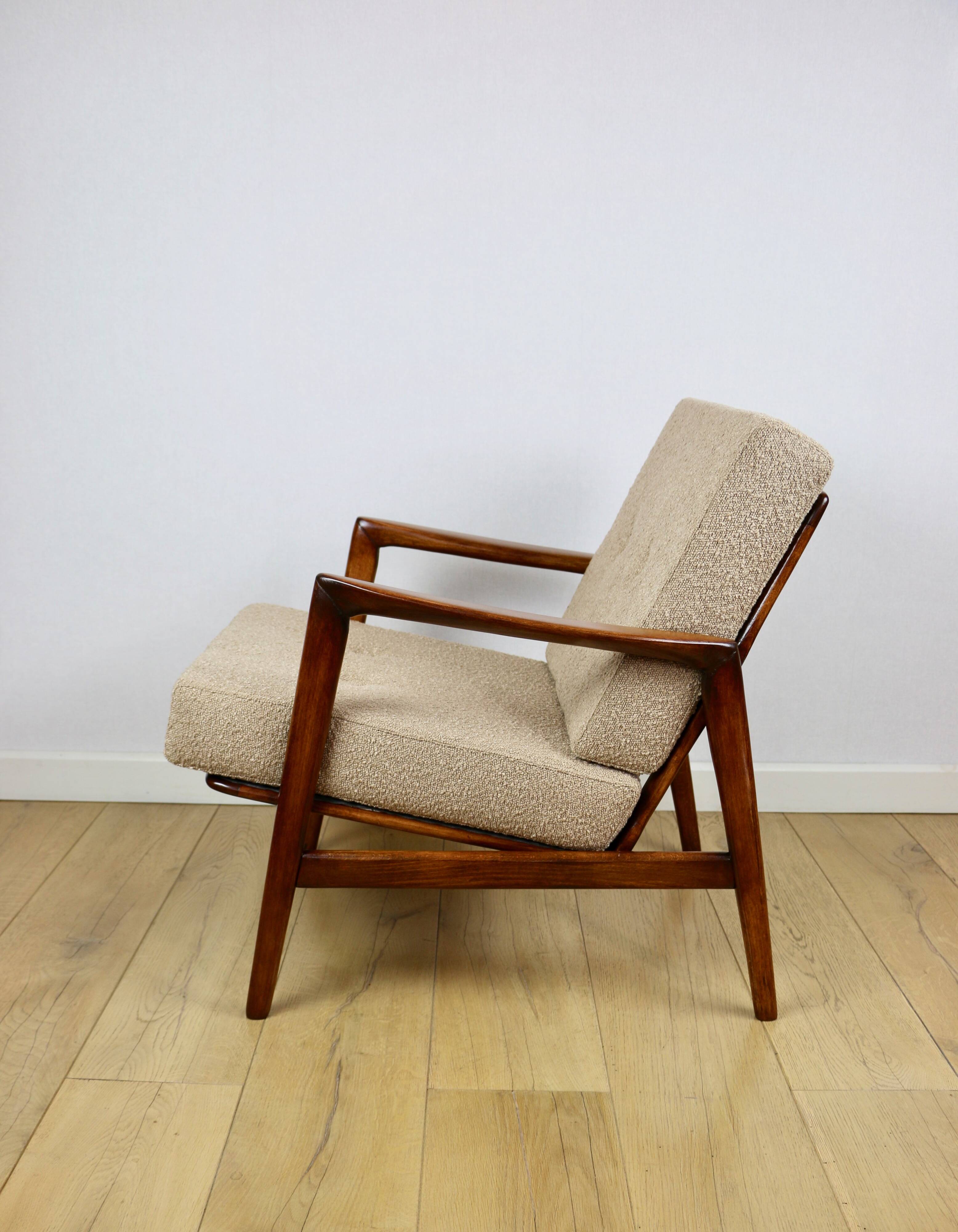 PRL armchair "Stefan" oak wood vintage beige - gold boucle - 3 pieces available