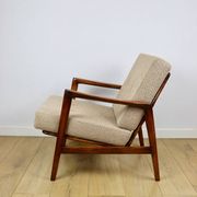 PRL armchair "Stefan" oak wood vintage beige - gold boucle - 3 pieces available