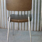 3 chaises simili cuir vert bronze et stucture chromée