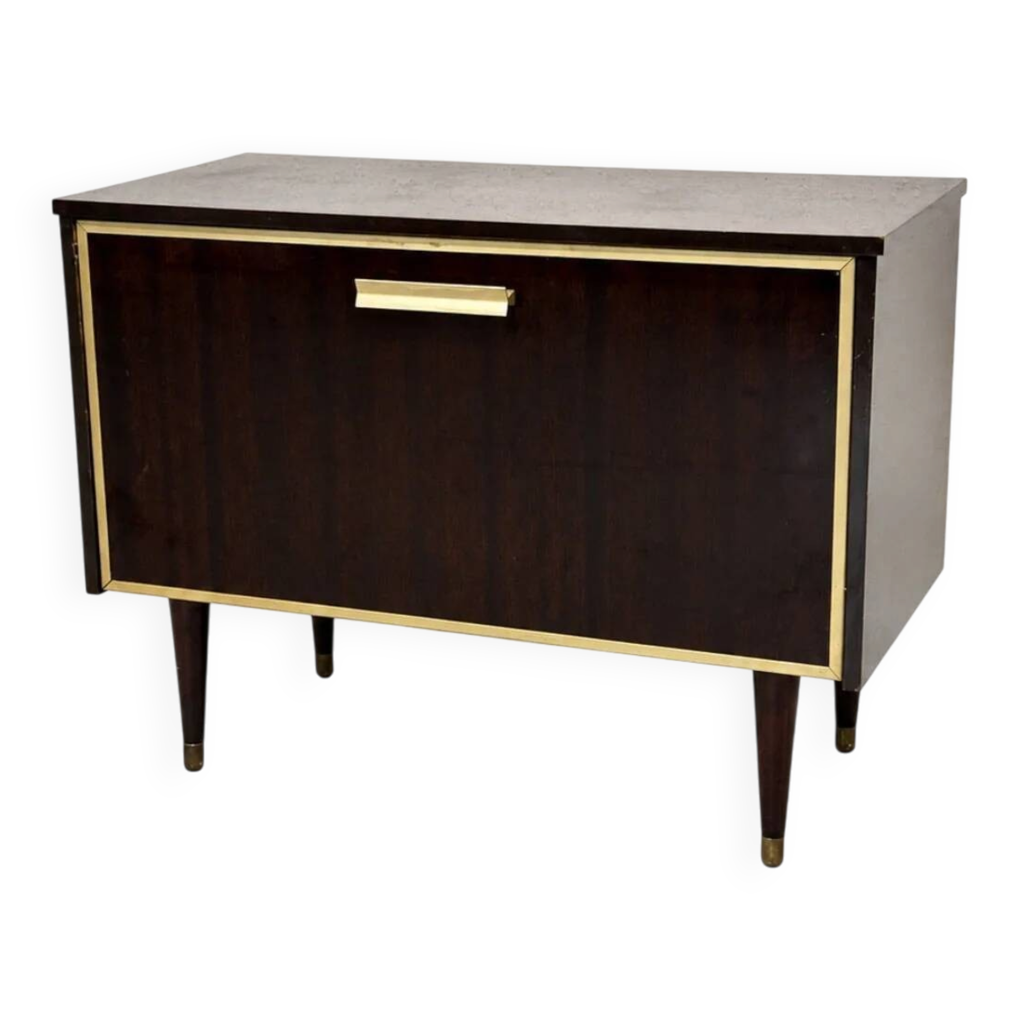 Meuble vitrine en bois et laiton mid-century avec éclairage intérieur