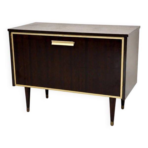 Meuble vitrine en bois et laiton mid-century avec éclairage intérieur